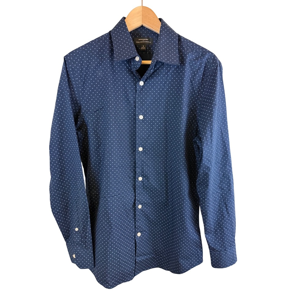 Banana Republic Athletic Dress Shirt Mens Small Navy Dot Long Sleeve